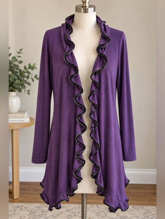 ravel Sweaters - 💜 Ravel Purple Ruffle Open Front Cardigan Women’s XL